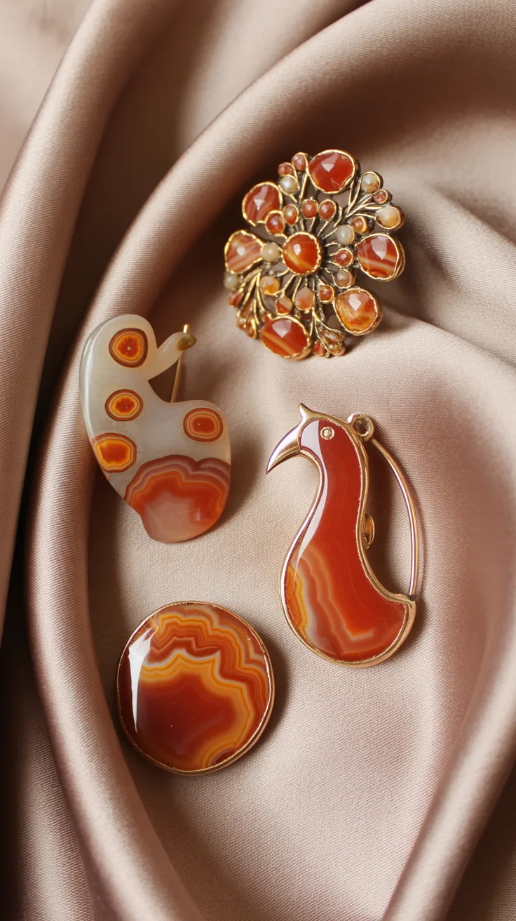 6. Fire Agate Brooches