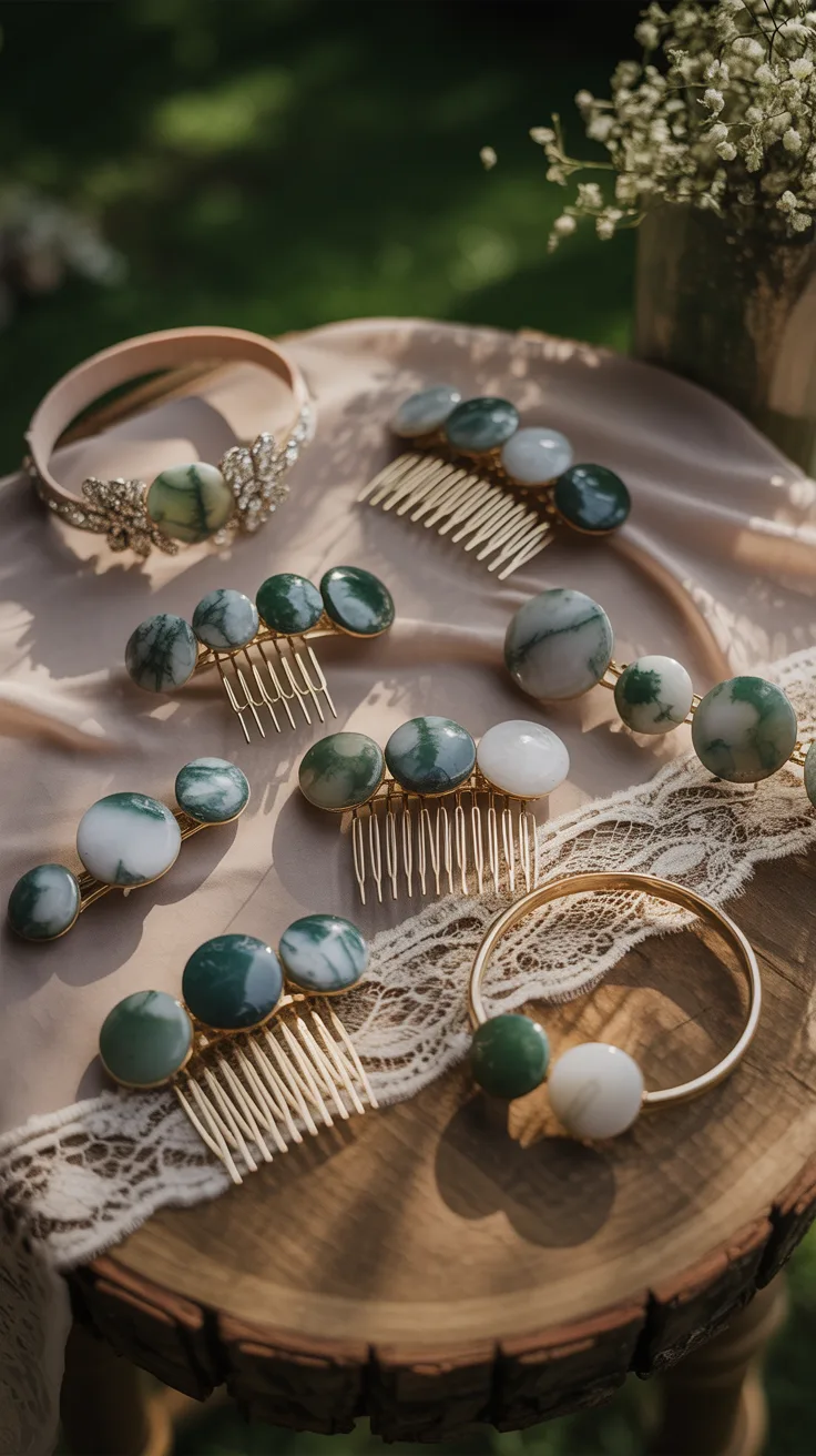 9. Moss Agate Hair Accessories