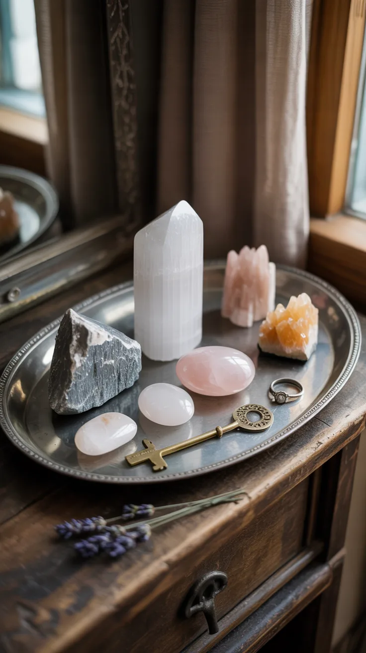 1. Vintage Tray Arrangements for a Witchy Crystals Aesthetic