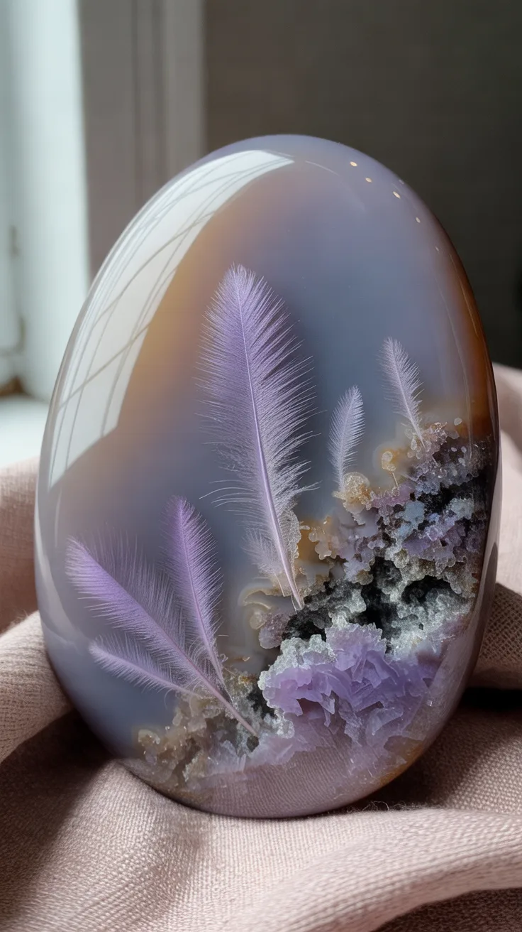 5. Purple Plume Agate: Feather-Like Mineral Inclusions
